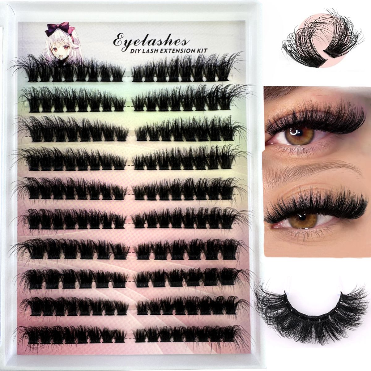 Eyelash Extension Cat Eye Wispy - Left+Right Eye Lash Extension Cat/Fox Eye