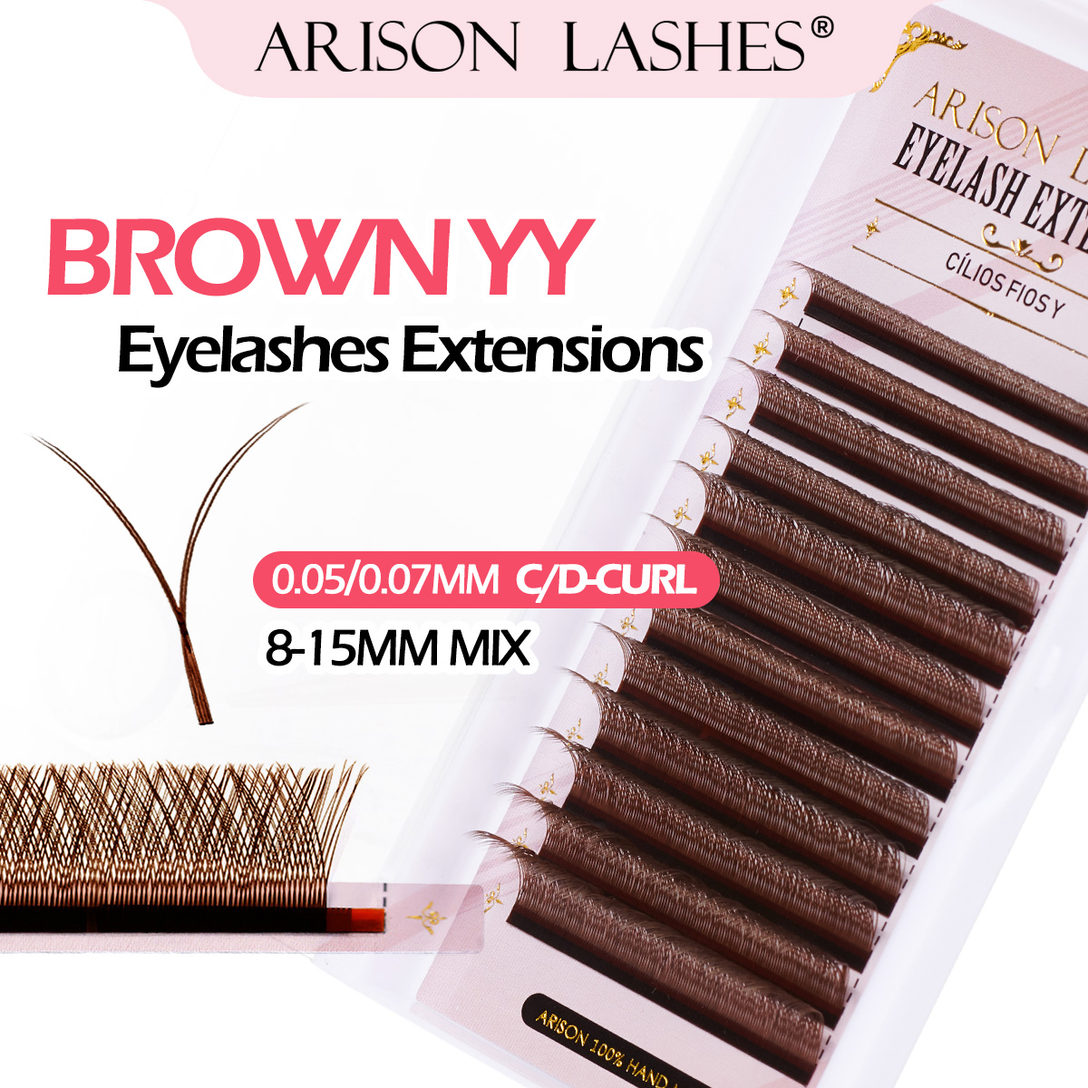 Eyelash Extension Double Volume - ARISON Brązowe Rzęsy 2D YY z